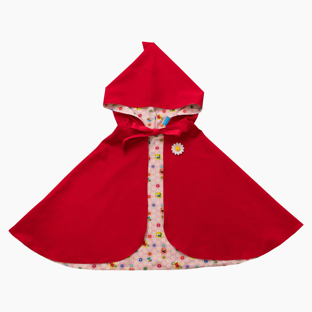 Capa de caperucita roja con capucha, reversible